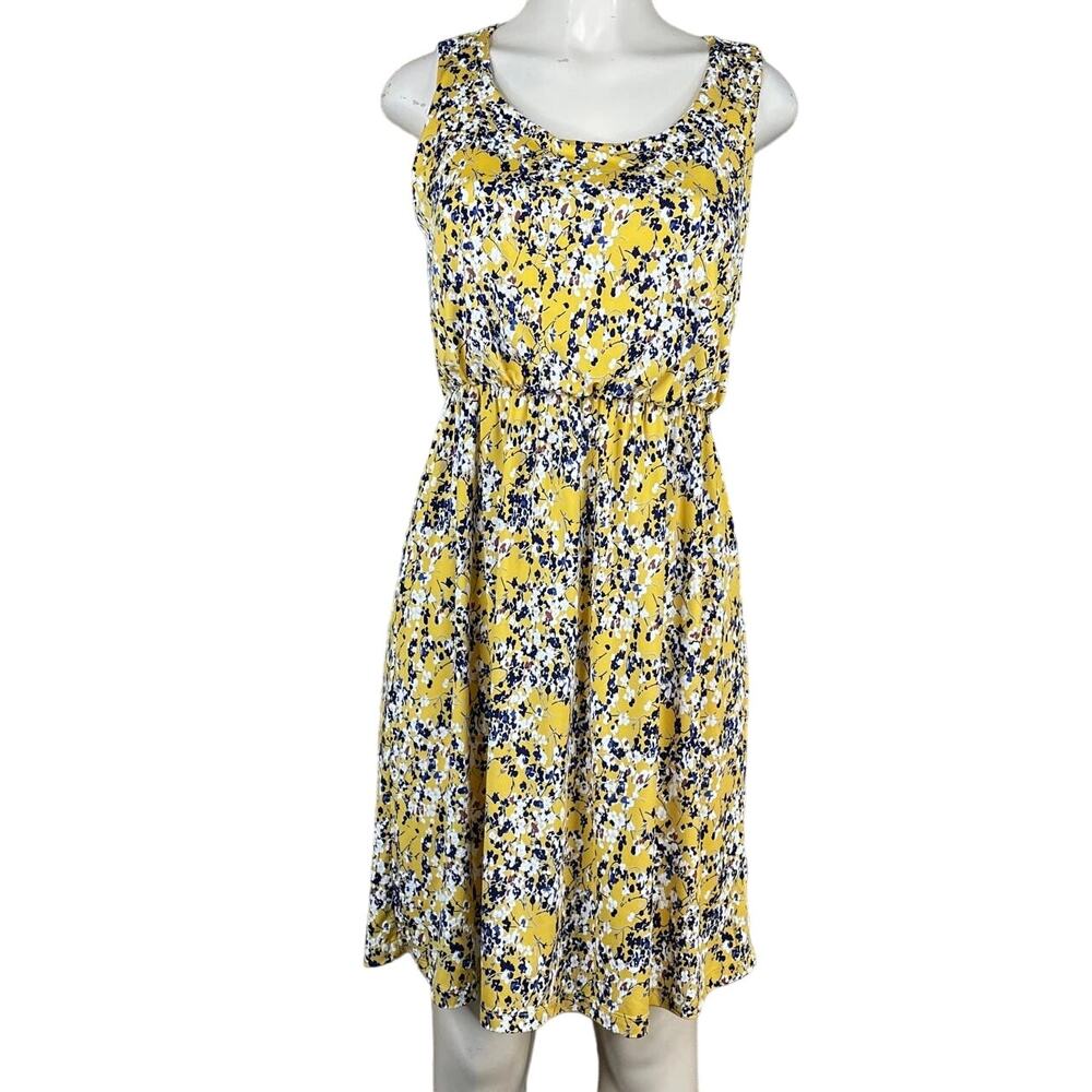 Kaileigh Tasha Knit Dress Sleeveless Yellow Blue Floral SZ Large NWT